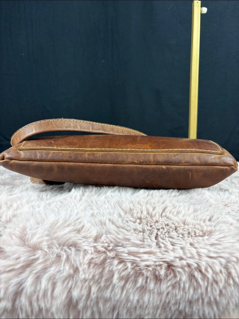 Leather Shoulder Tote Bag Brown Vintage Distressed Minimalist Hobo